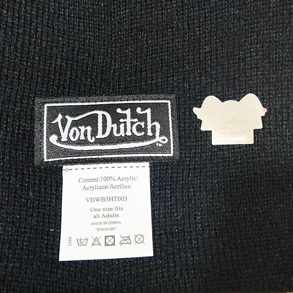 Von Dutch Black Knit Beanie Hat Classic Folded Cuff #7 - Picture 3 of 4